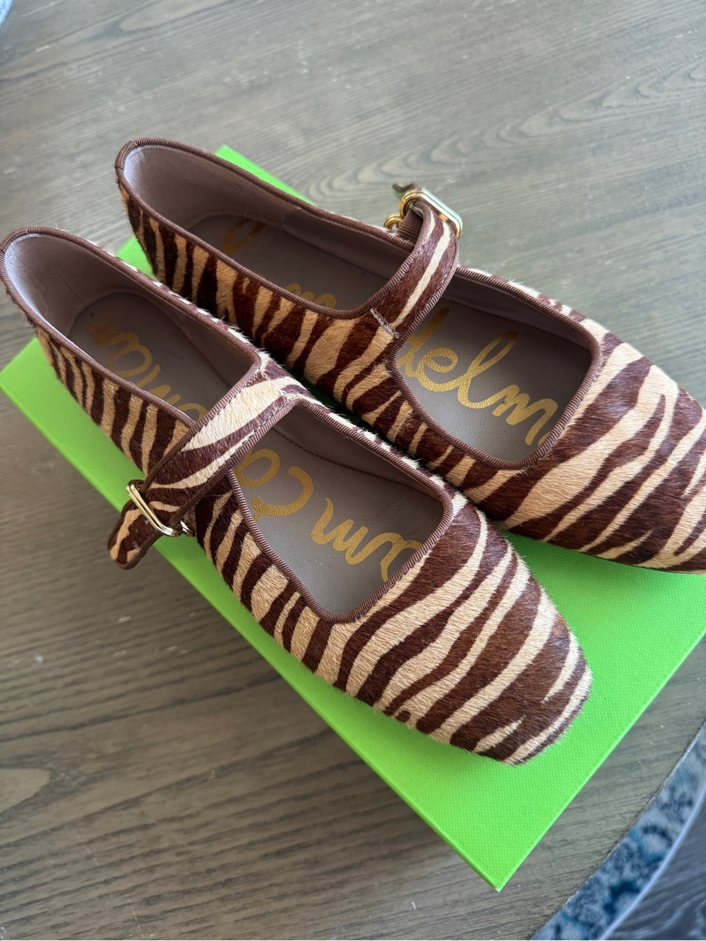 Sam Edelman Zebra-Print Mary Jane Flats - Brown/Cream